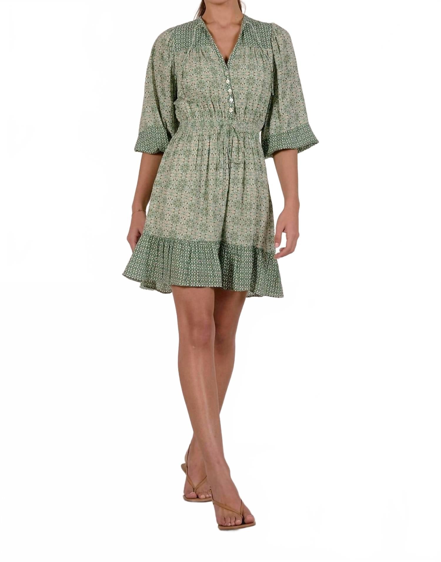 Millie Boho Mini Dress In Green