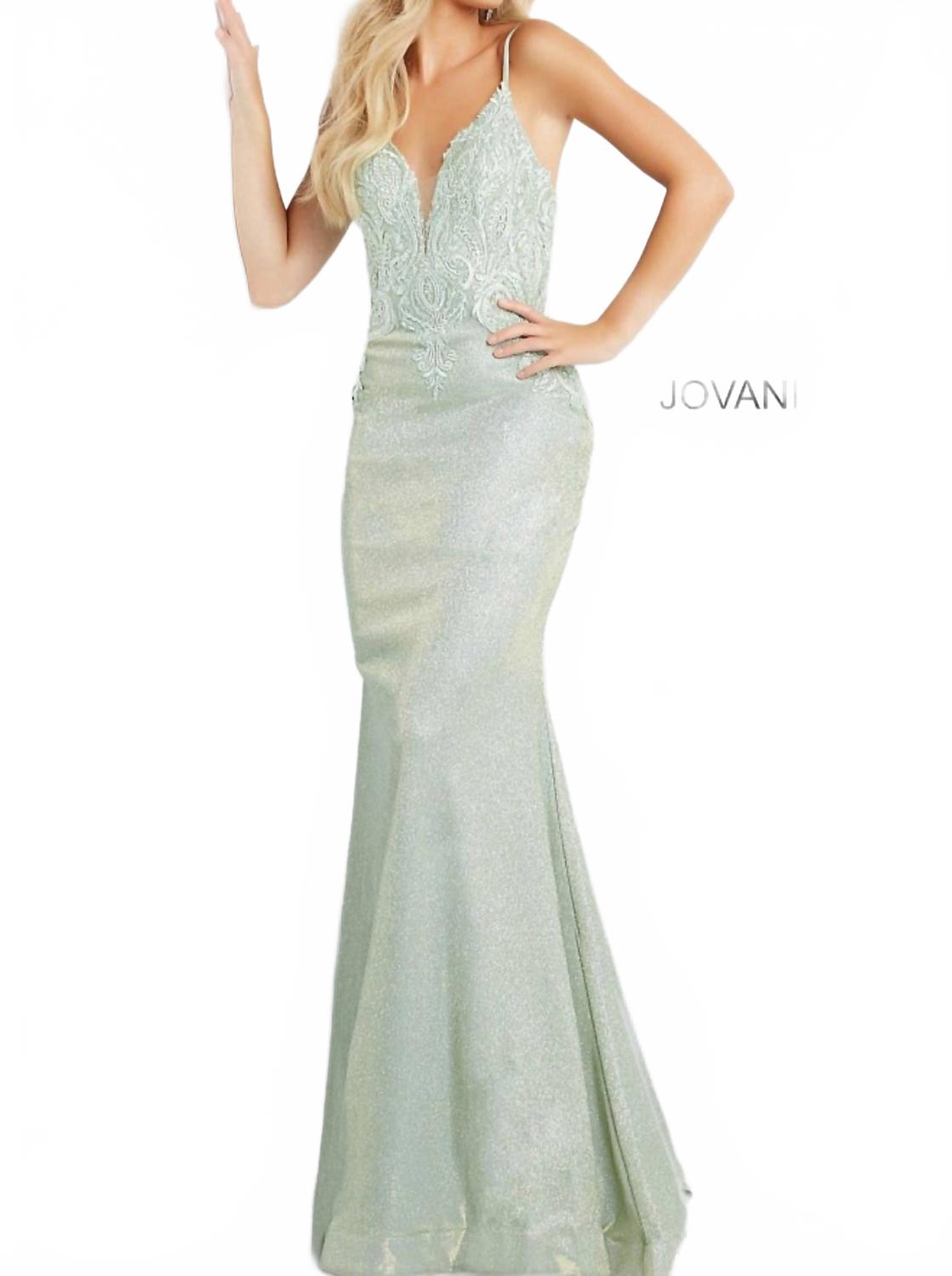 Backless Embroidered Gown In Light Green