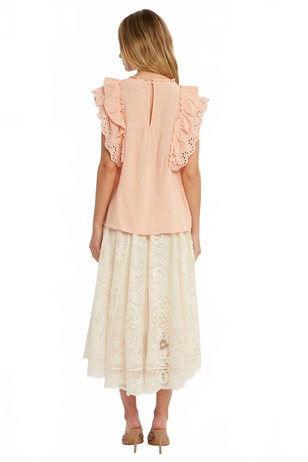 Ruffled Eyelet Lace Blouse In Pink