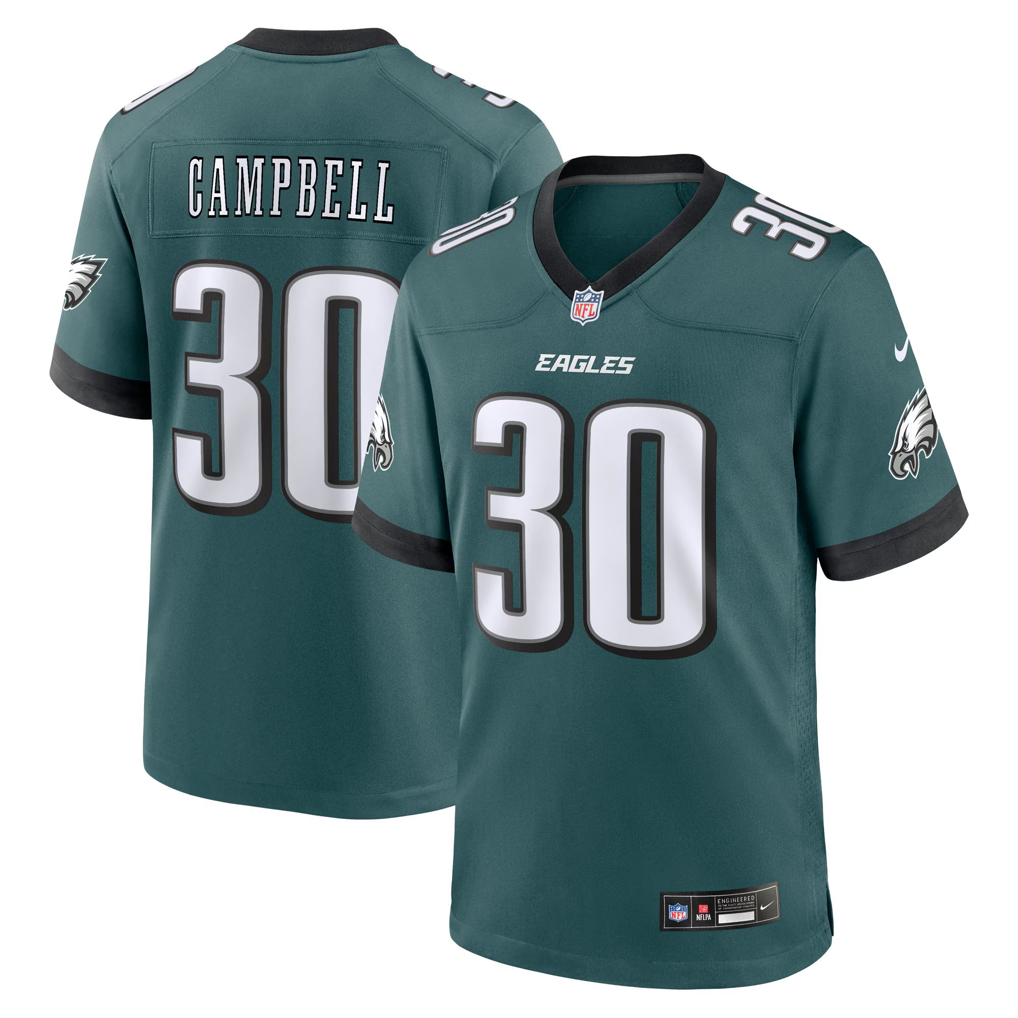 Philadelphia Eagles Jihaad Campbell Green 2025 NFL Draft First Round Pick Game Jersey
