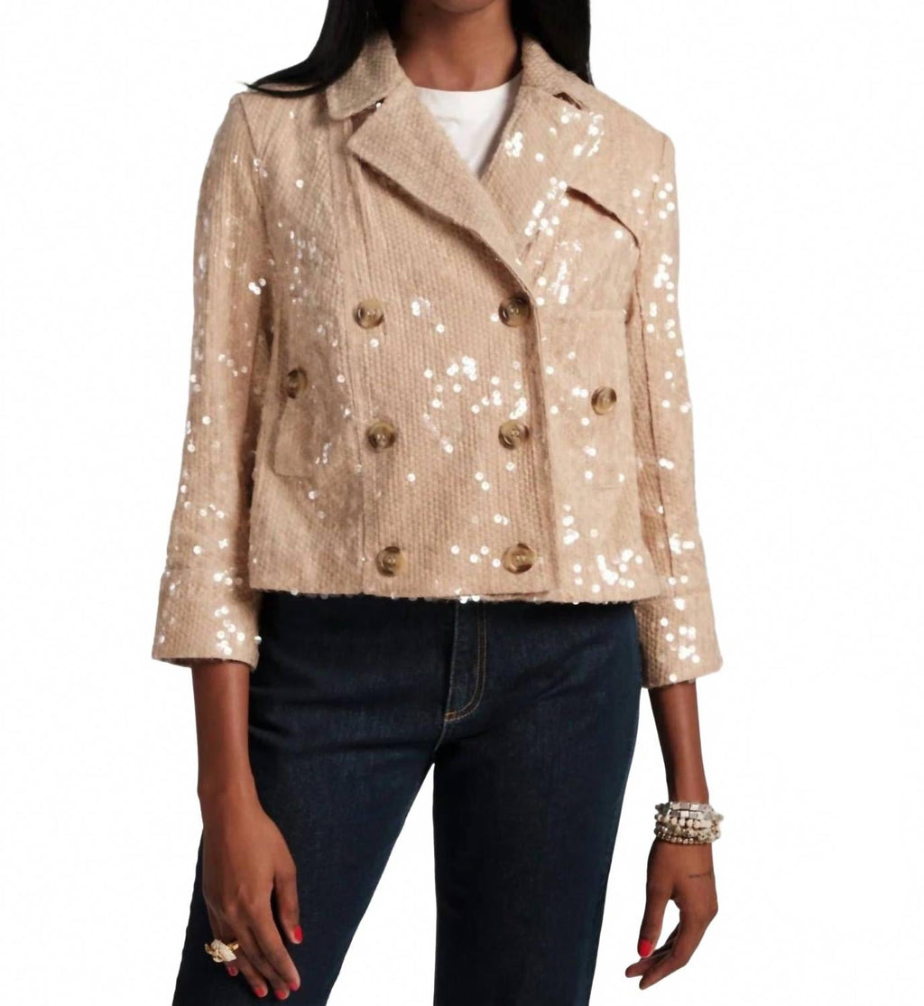 Sequin Moto Jacket In Champagne