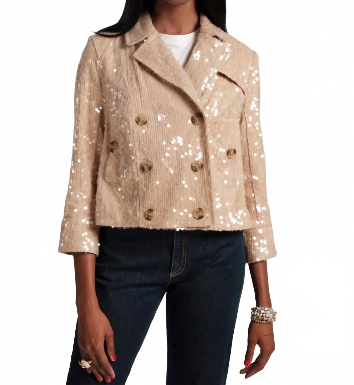 Sequin Moto Jacket In Champagne