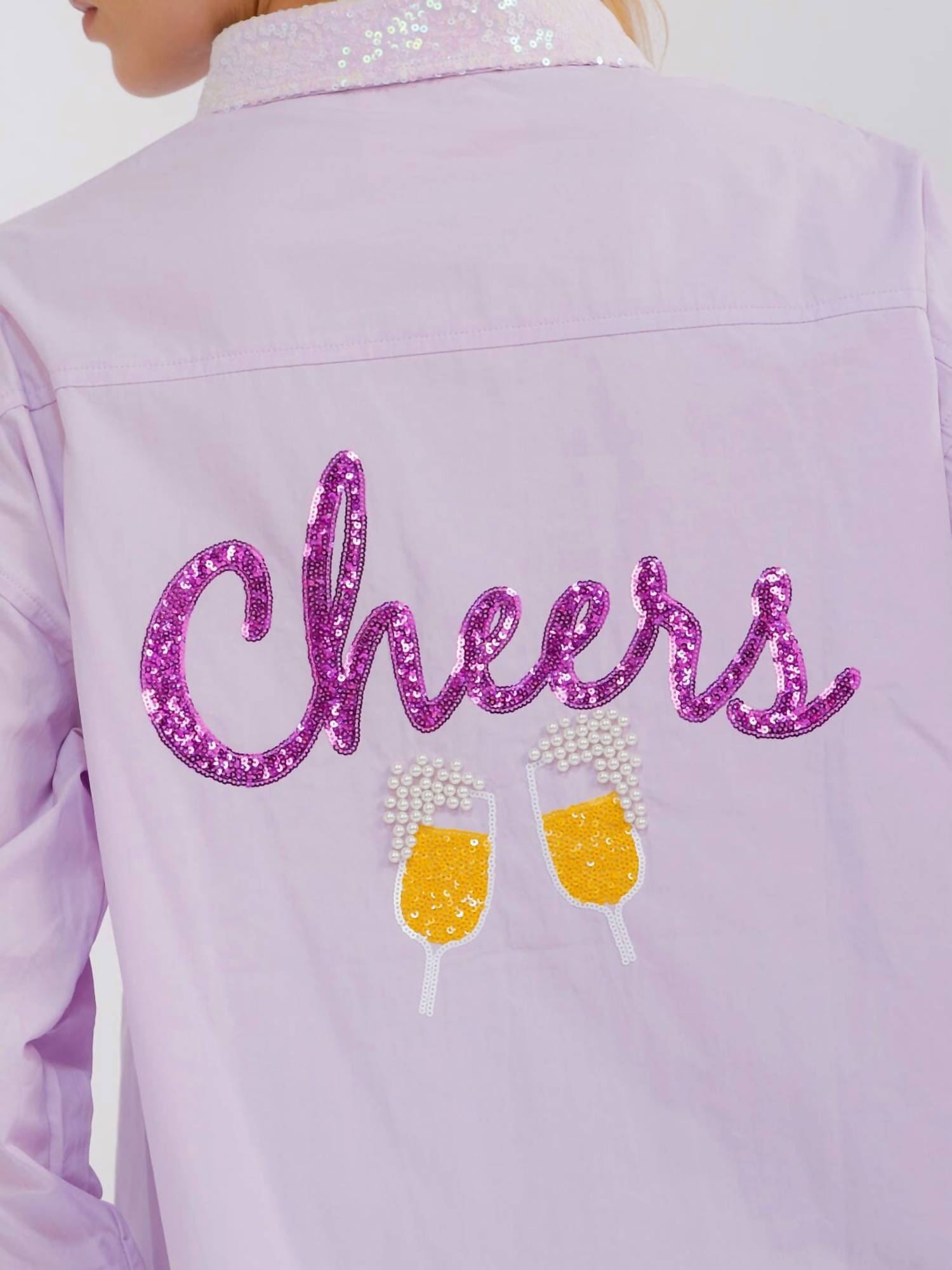 Cheers Sequin Patch Poplin Shirt In Lilac