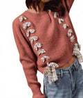 Plaid Bow Sweater In Rust