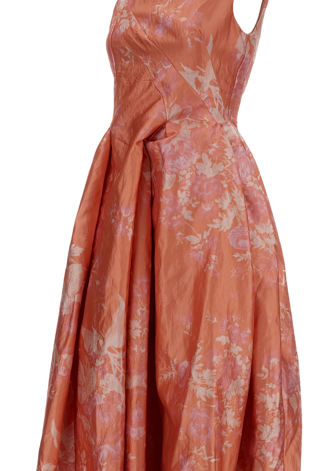 Pink Floral Print Satin Hourglass Gown