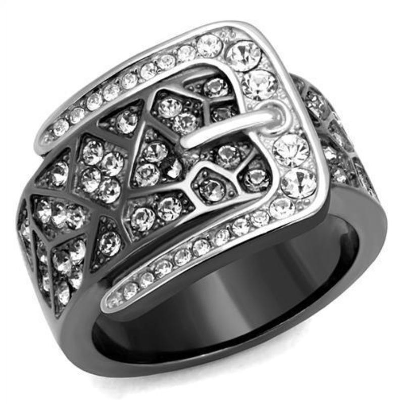 Two-Tone IP Black Stainless Steel Ring with Top Grade Crystal in Black Diamond