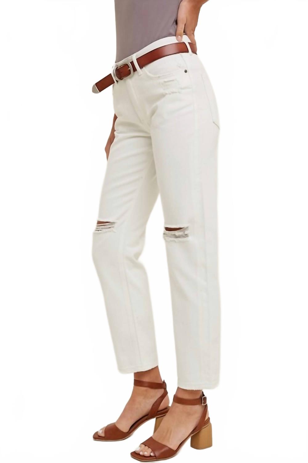 Light-Wash Loose Fit Denim Jeans With Distressed In White