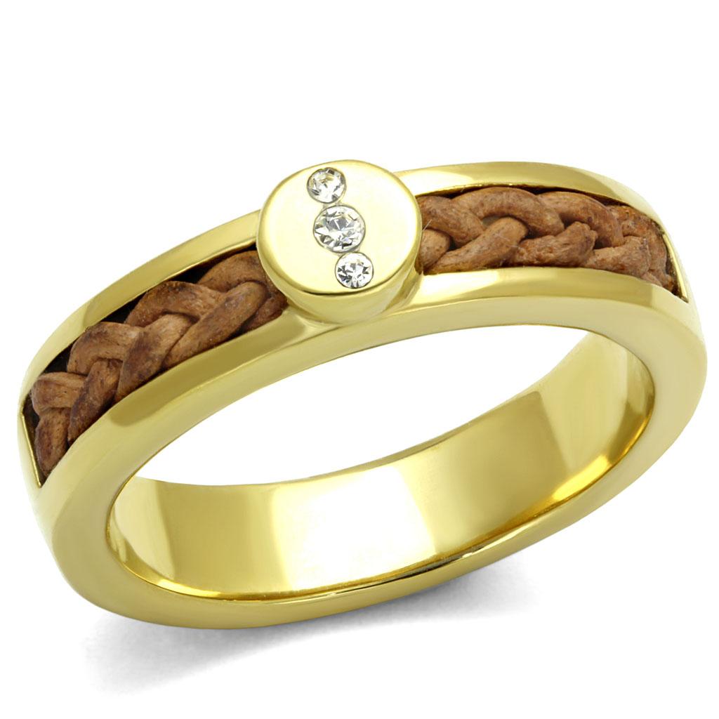 IP Gold(Ion Plating) Stainless Steel Ring with Top Grade Crystal in Clear