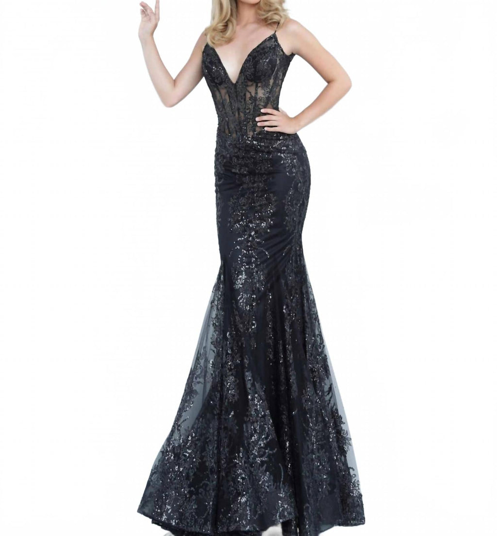 Glitter Mermaid Gown In Black