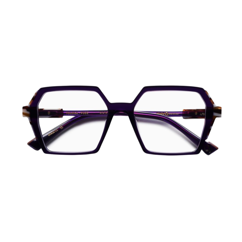 Tolosa Hexagonal Deep Purple Acetate Eyeglasses with Tortoiseshell Accents