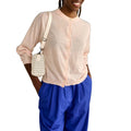 Neeta Button Up Crew Sweater Top In Light Rose