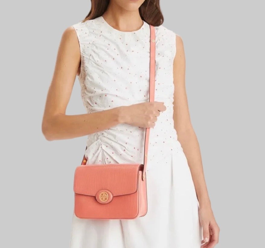 NWT Tory Burch Robinson Crosshatched Medium Convertible Leather Shoulder Bag with Dust Bag