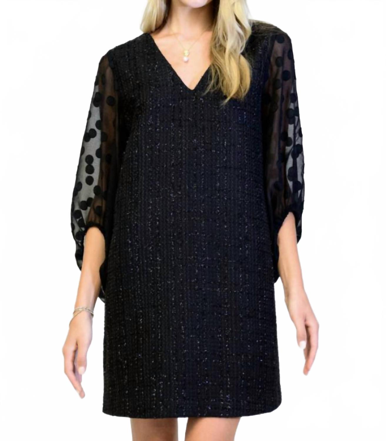 Sheer Sleeve Shift Mini Dress In Black