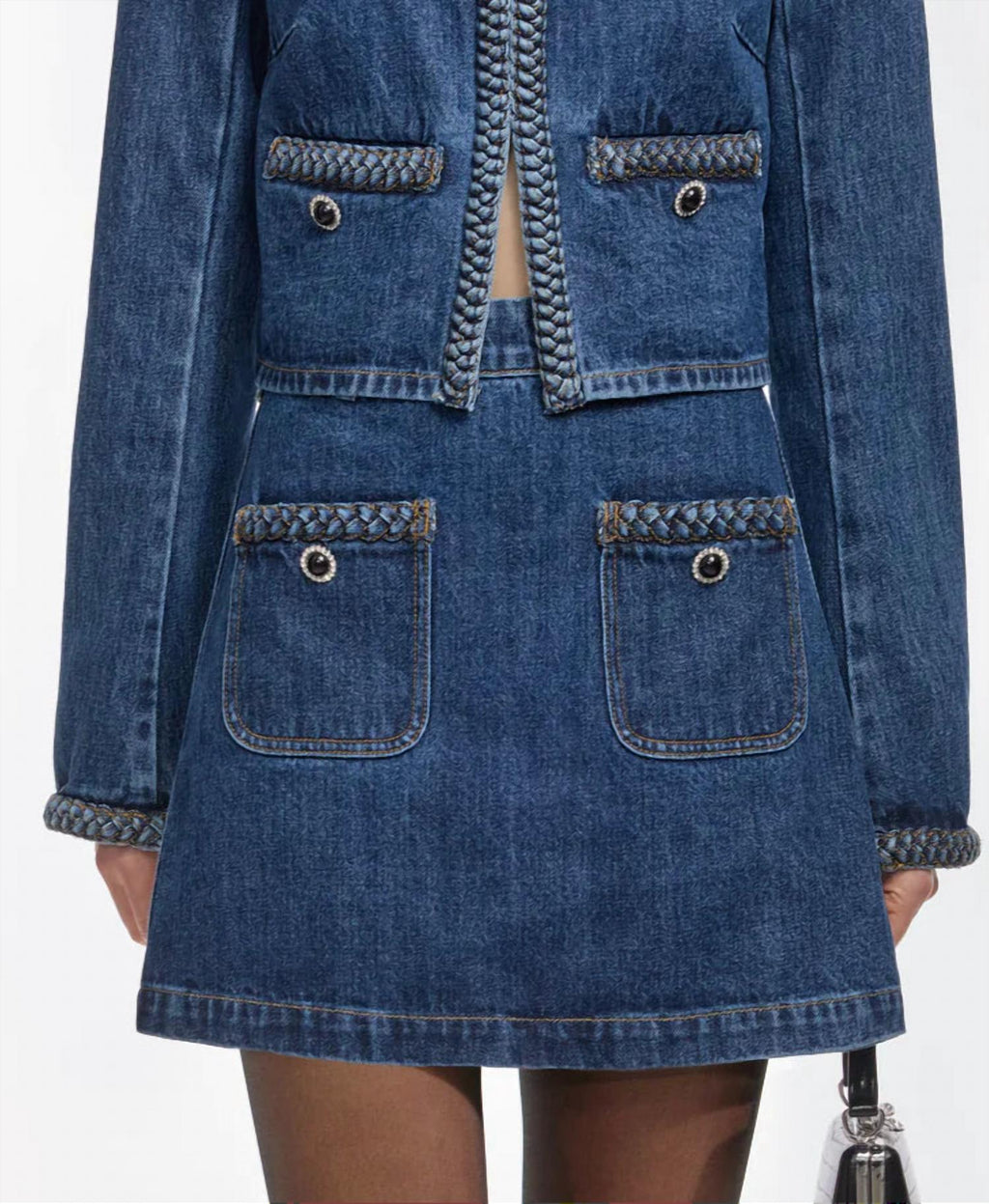 Denim Braided Mini Skirt In Blue