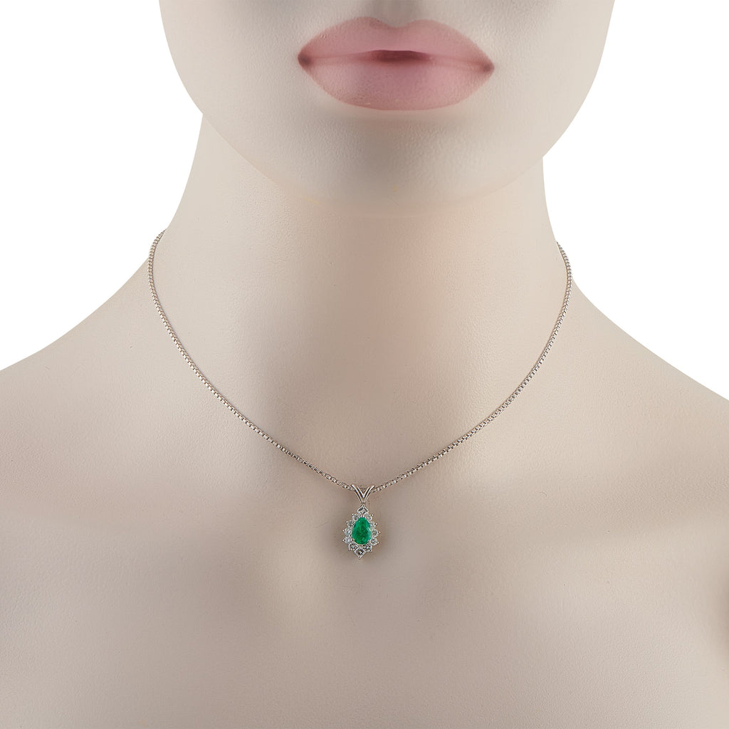 LB Exclusive Platinum 0.55ct Diamond and Emerald Pendant Necklace MF05-041026