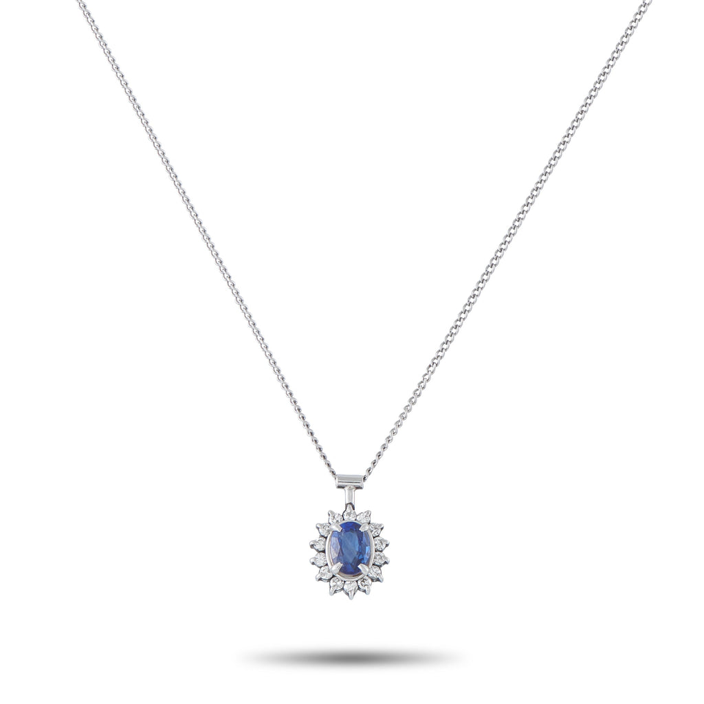 LB Exclusive Platinum 0.16ct Diamond and Sapphire Pendant Necklace MF27-041326