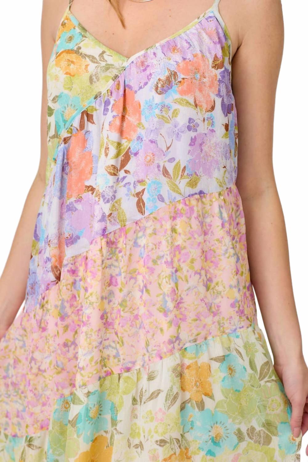 Print Mixed Maxi Dress In Multicolor