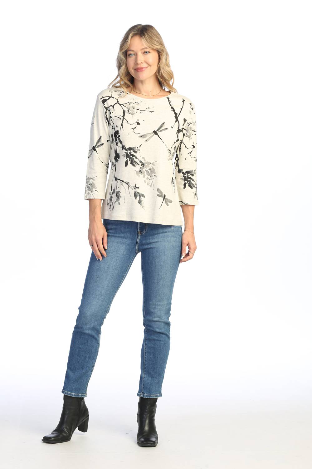 Sakura Printed Cotton Top In Oat