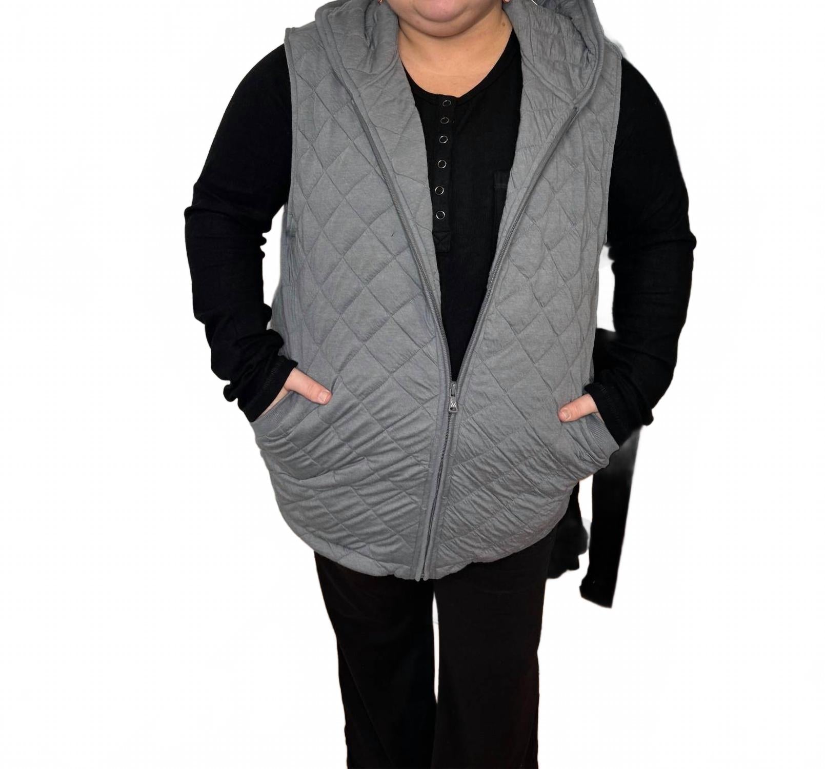 Heather Hooded Vest In Grey