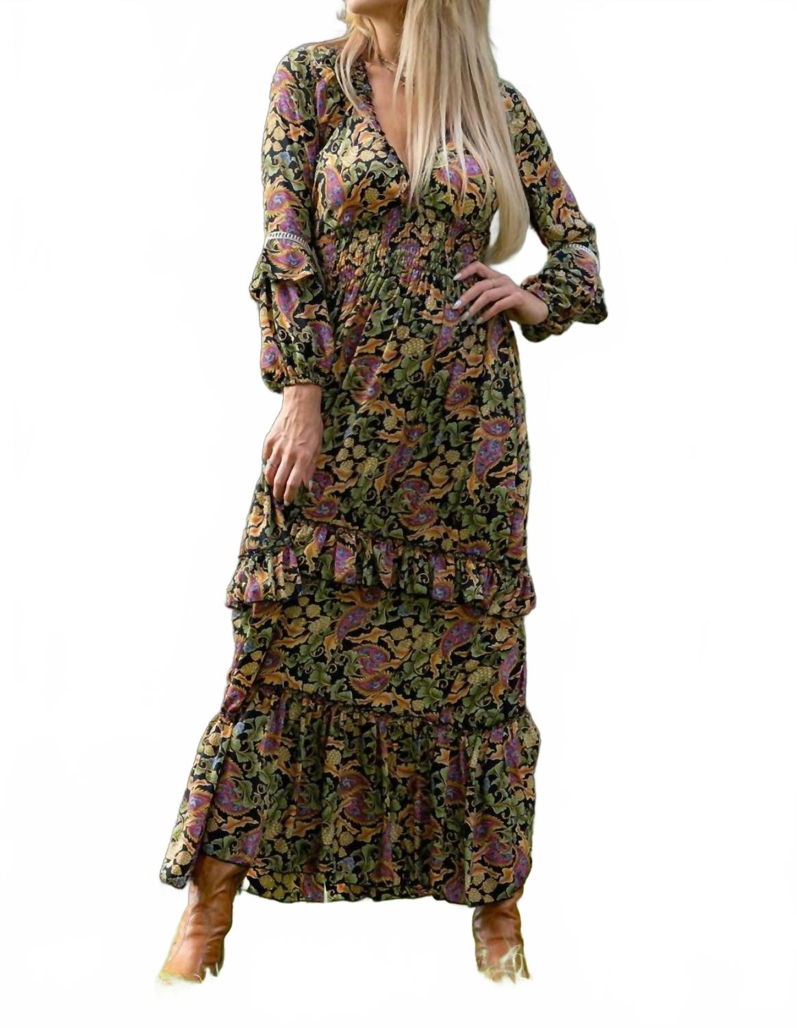Verona Boho Maxi Dress In Green Multi