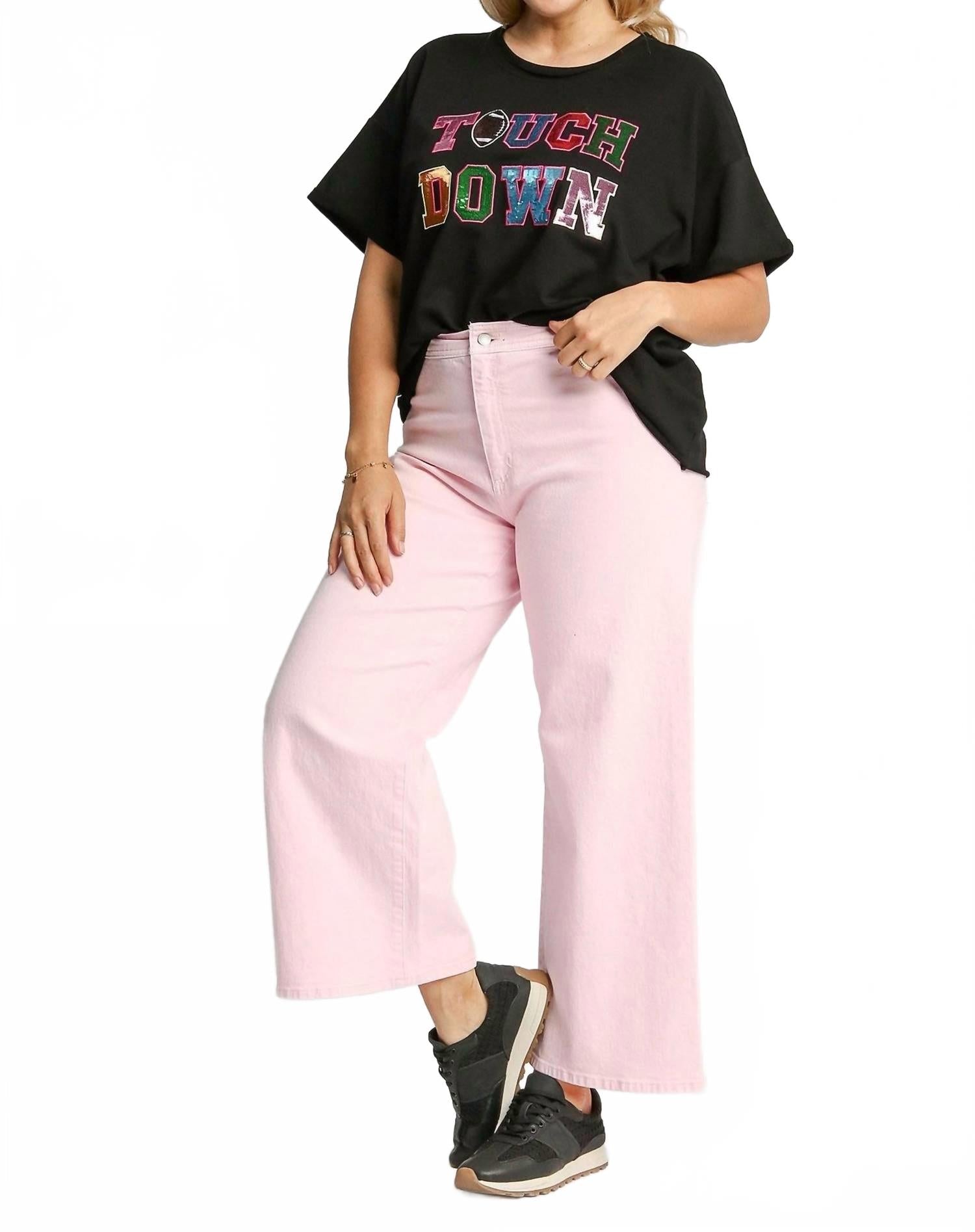 French Terry Sequin Touch Down Top - Plus In Black