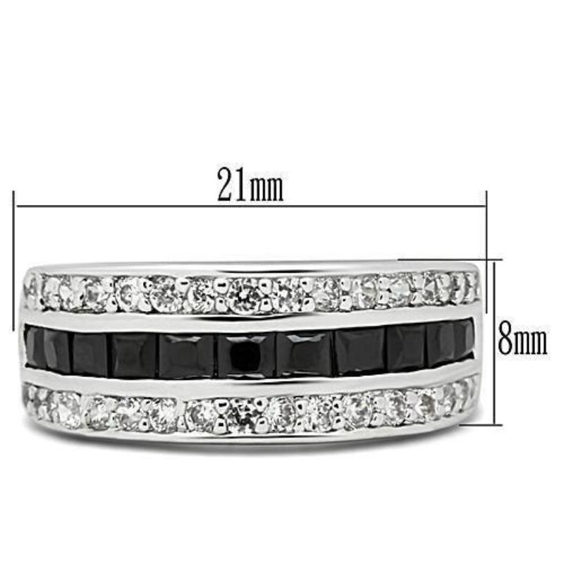 Rhodium Brass Ring with AAA Grade CZ in Jet