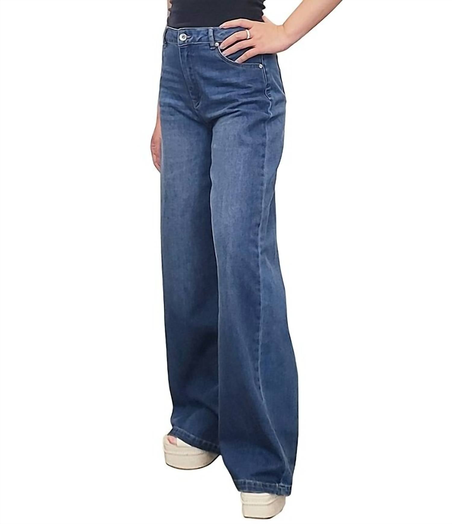 Ladies Super Soft Wide Leg Jean In Blue