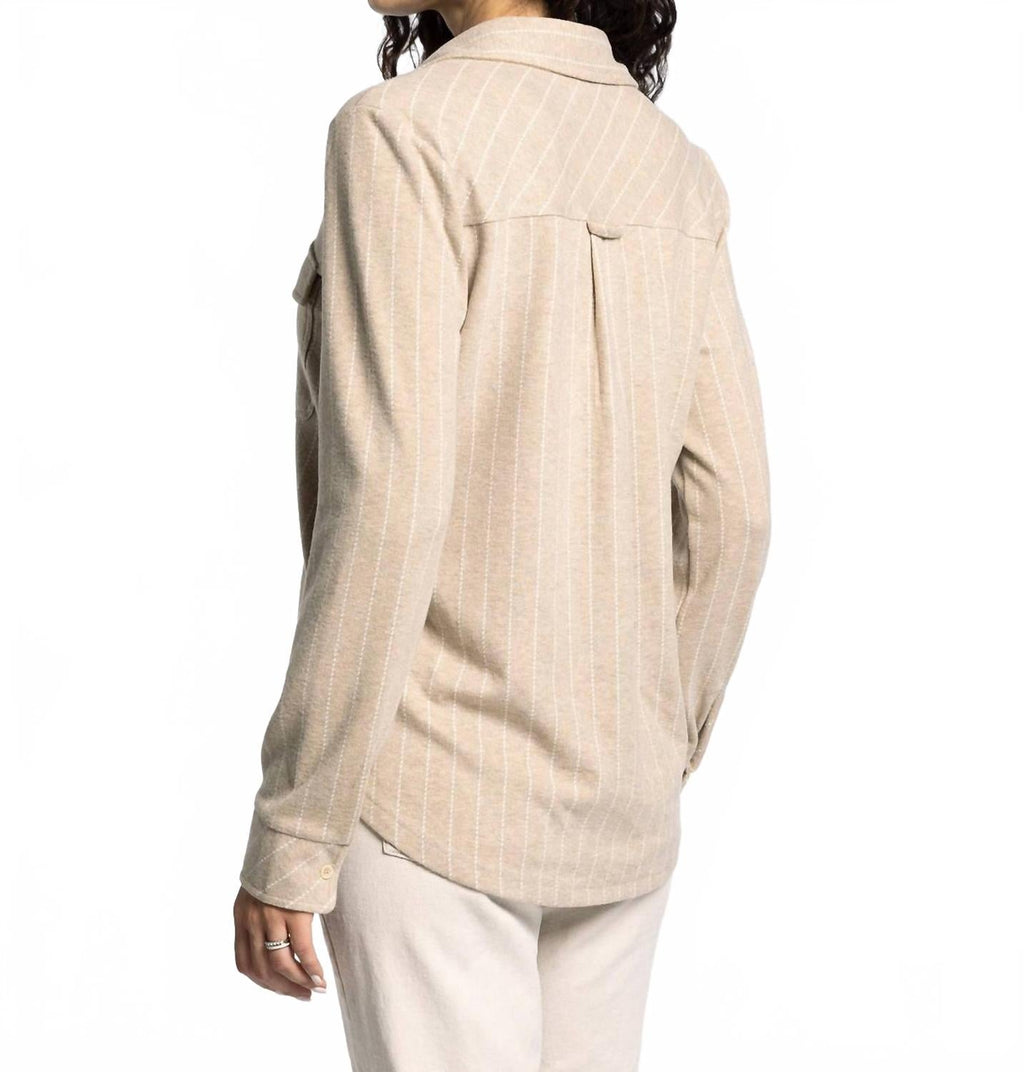 Cassian Button Up Shirt In Camel Ivory Stripe
