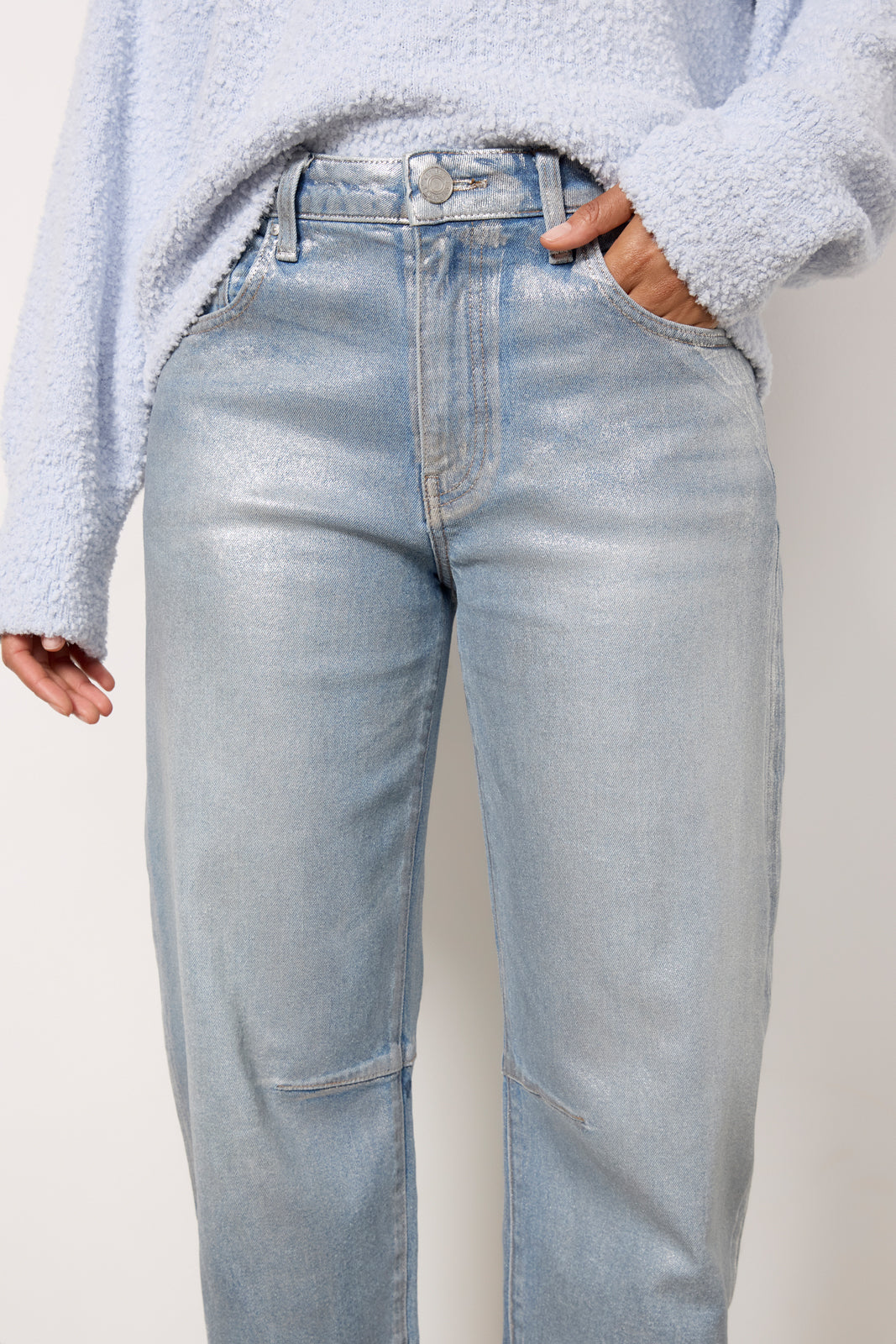 Women's Metallic Ashley Barrel Jeans
