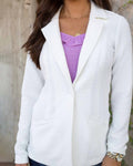 Textured Front Button Blazer In White