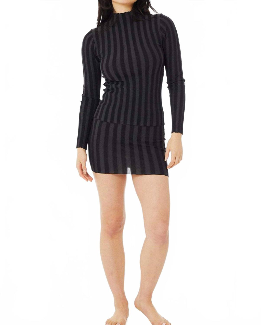 Wide Ribbed Knit Mock Neck Top In Ink
