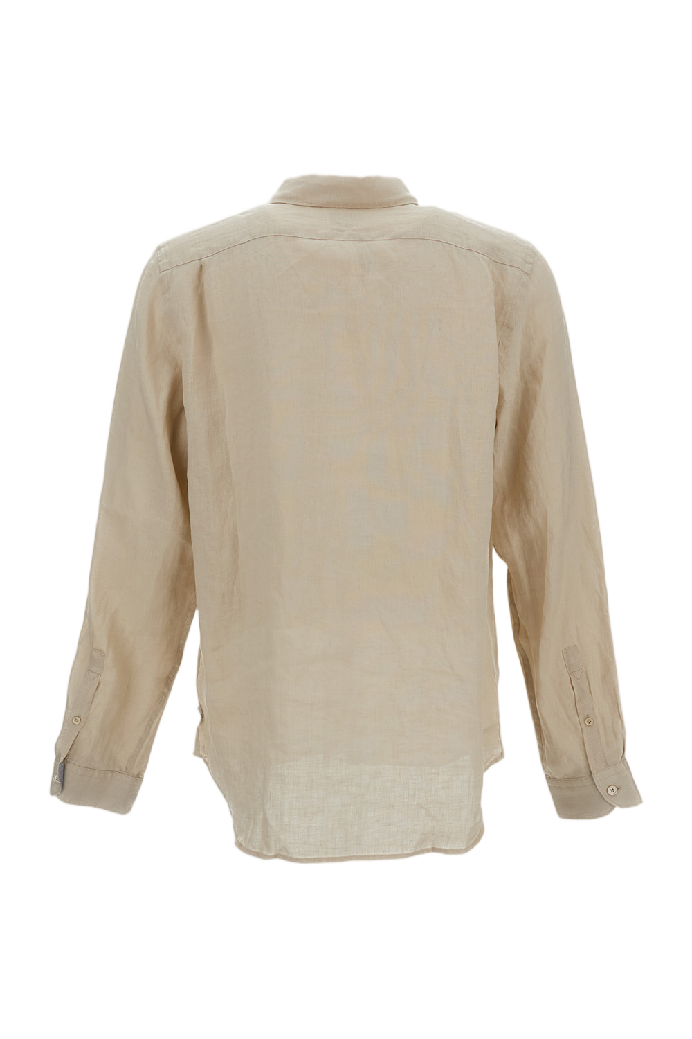 Beige Linen Shirt With Pointed Collar And Patch Pocket