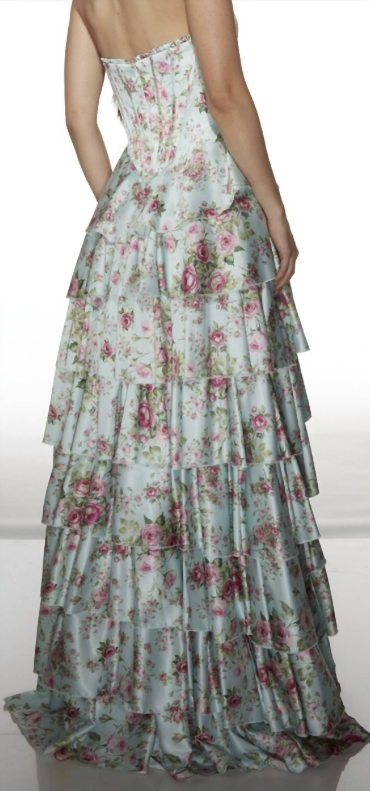 Ruffle Satin Ballgown In Tiffany Multi