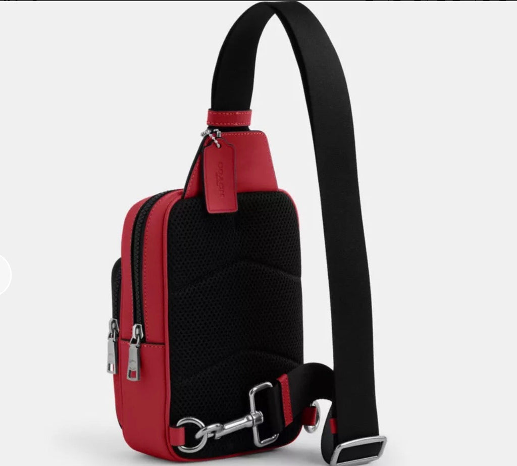 NWT Coach Unisex Racer Sling Pack In Smooth Calf Leather In Red