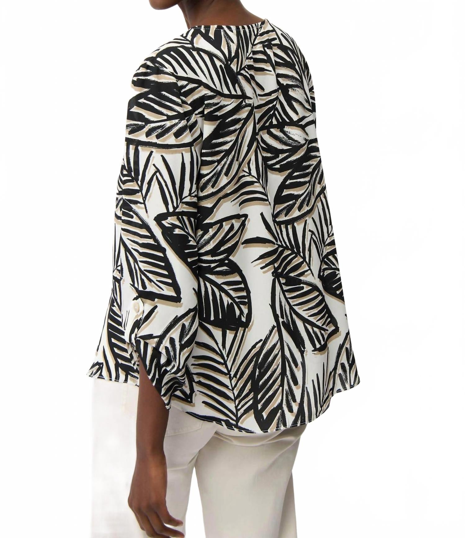 Georgette Tropical Print Boxy Top In Vanilla / Multi