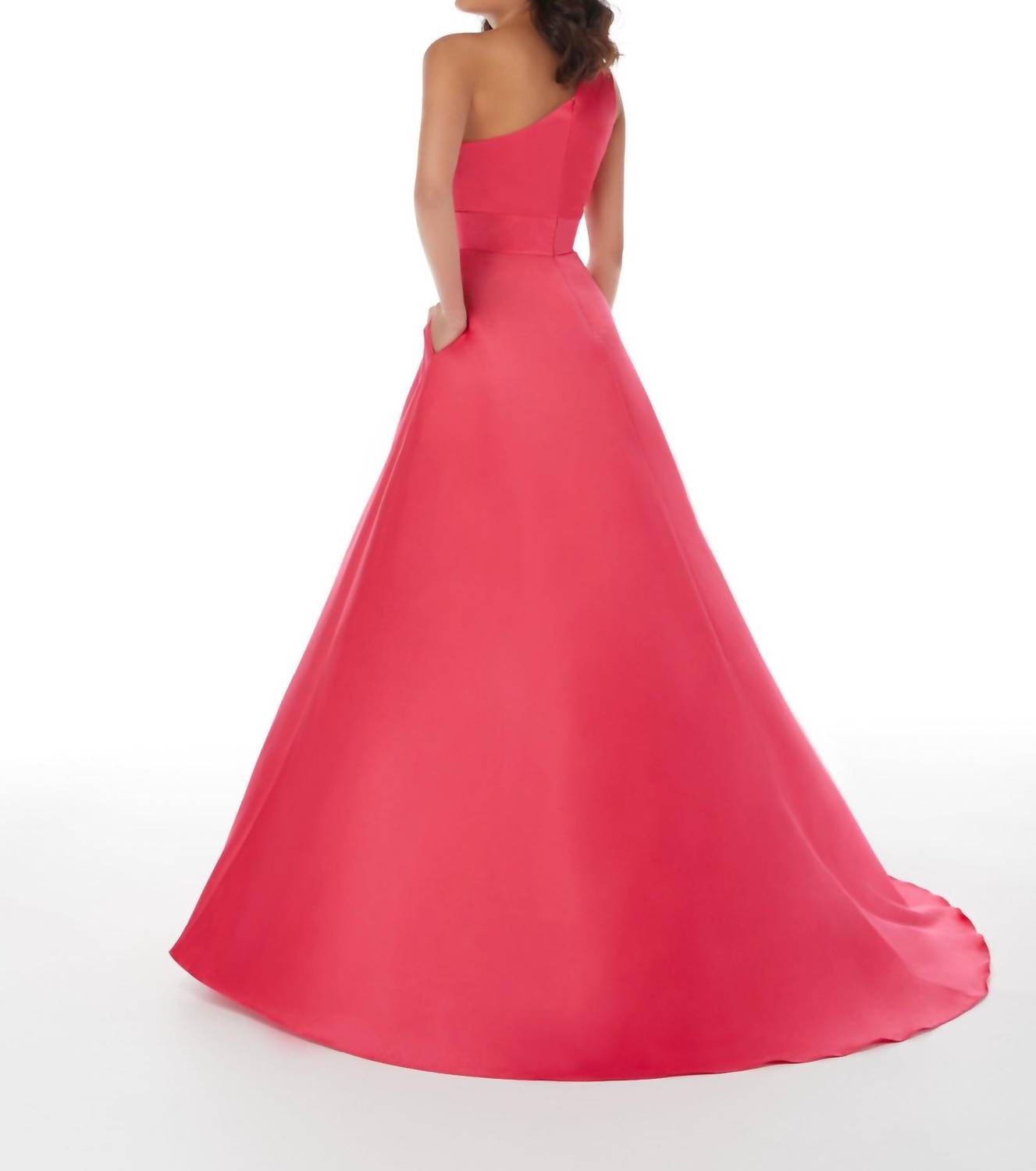 One Shoulder Pleated Gown In Fuchsia