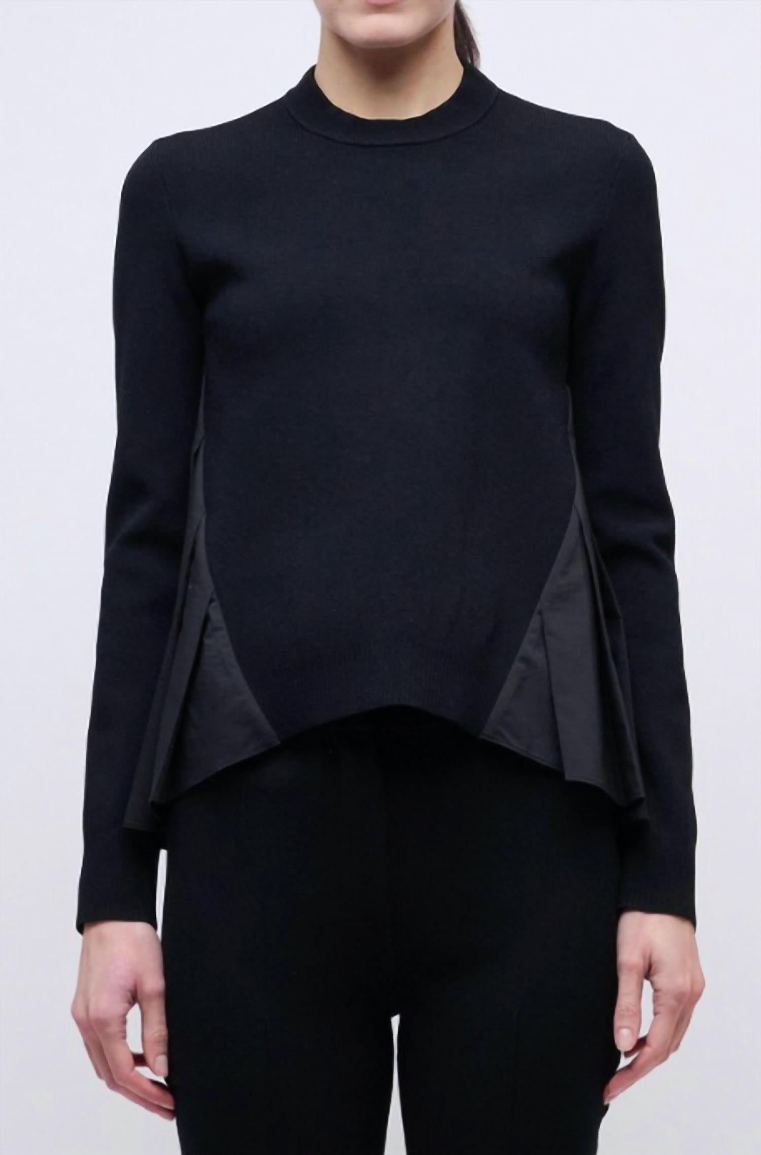 Elanore Long Sleeve Pleated Top In Black