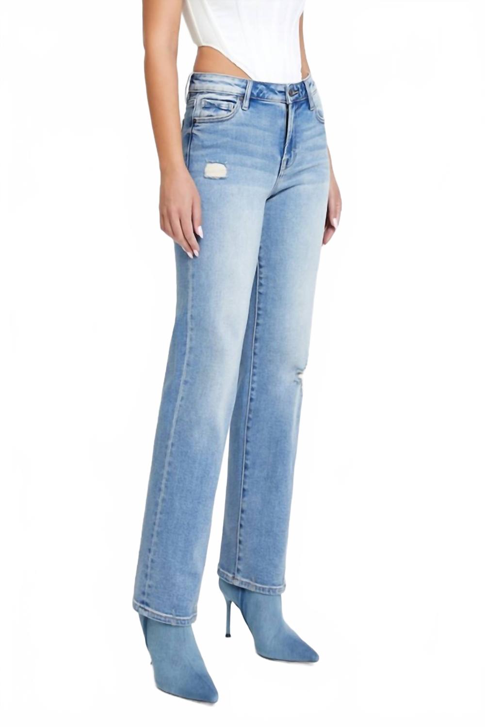 Tracey Mid Rise Straight Jeans In Light Blue