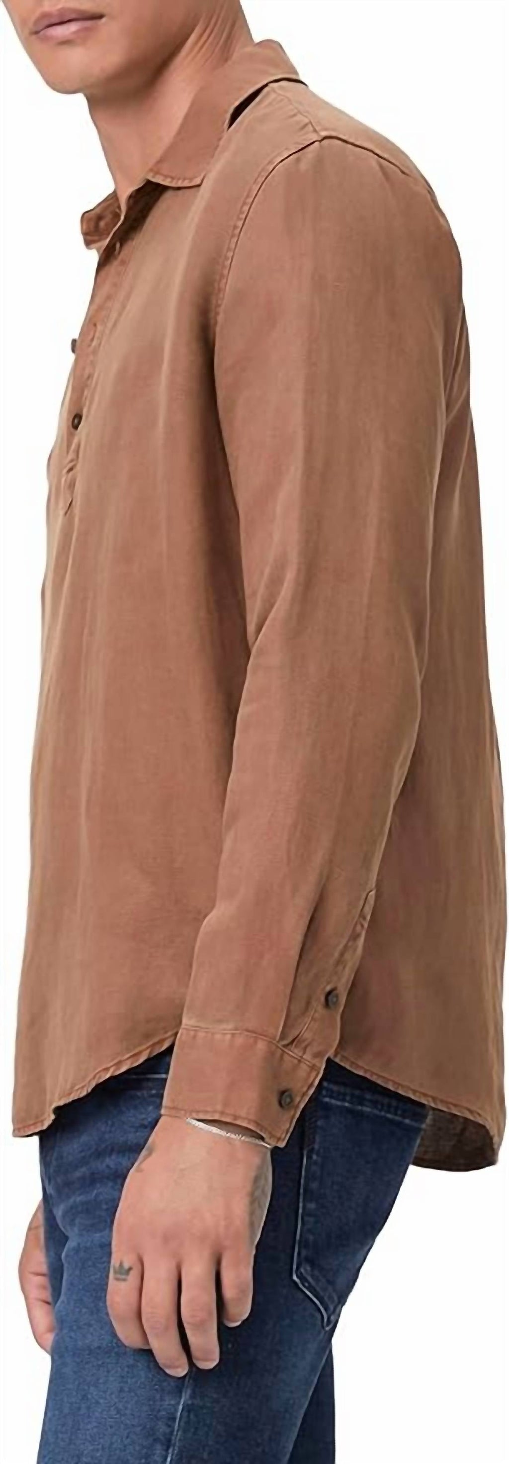 Arney Popover Linen Blend Shirt In Vintage Italian Coffee