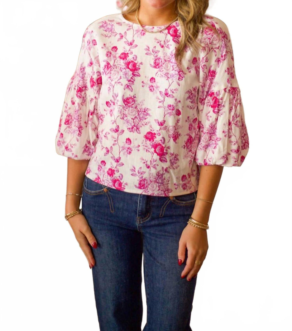 Floral Top With Puff Sleeve Blouse In Orchid