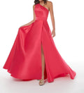 One Shoulder Pleated Gown In Fuchsia