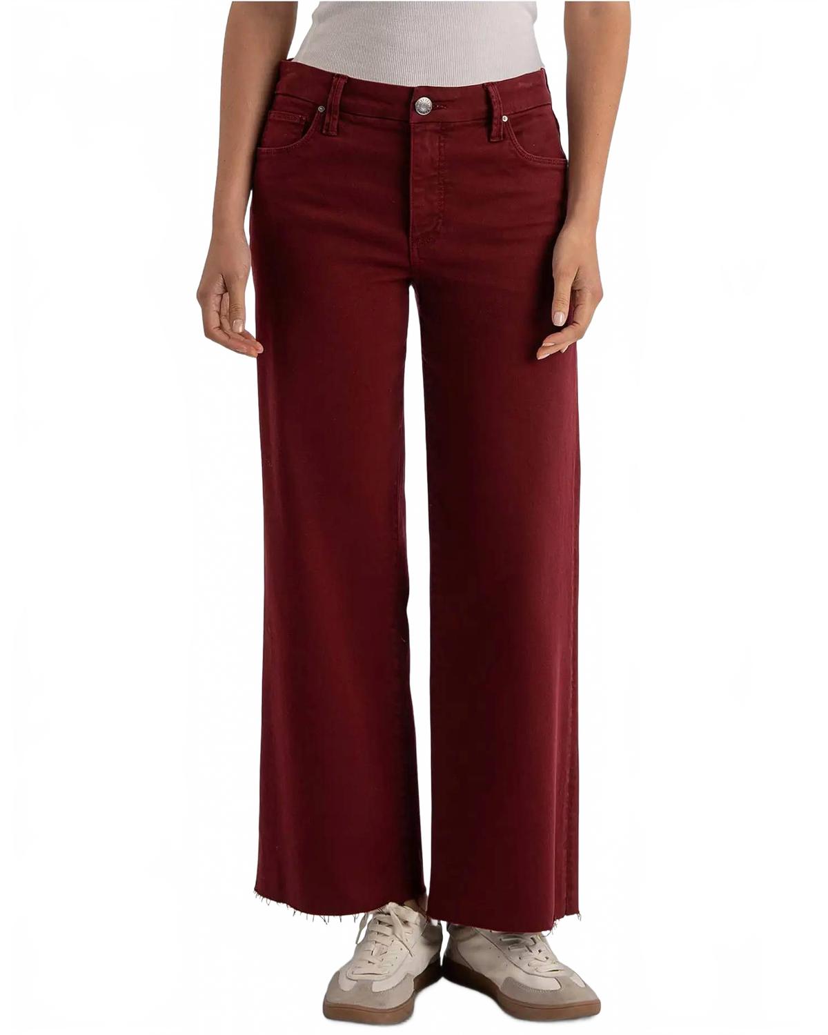 Meg High-Rise Fab Ab Wide Leg Raw Hem Jeans In Maroon