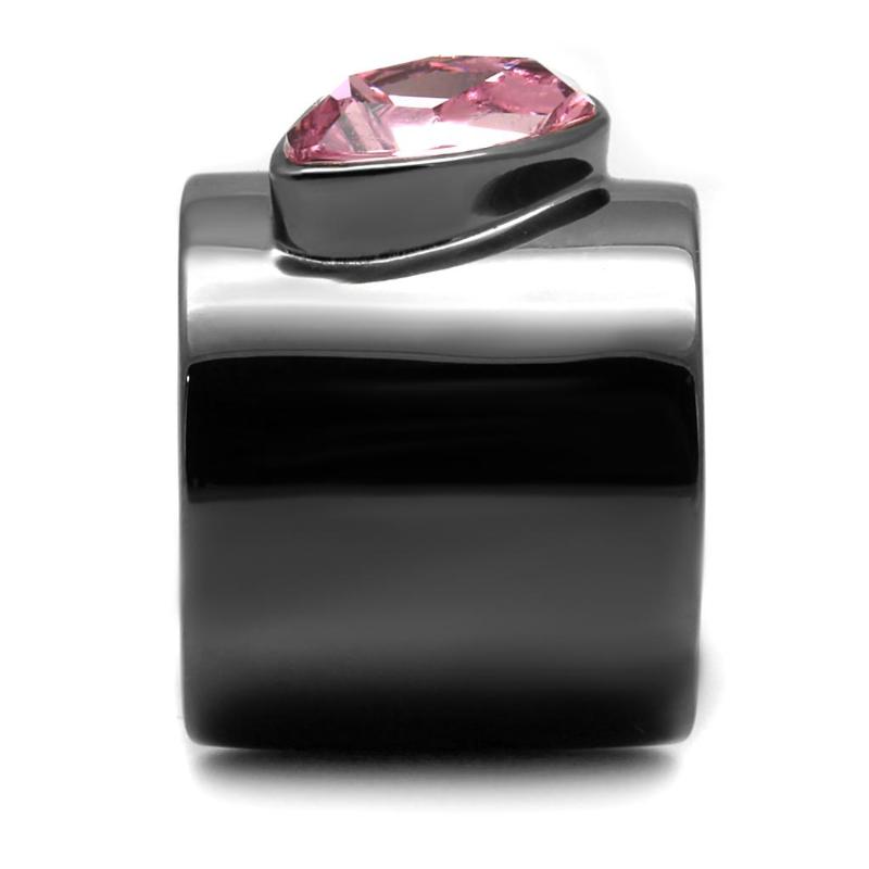 IP Light Black Stainless Steel Ring with Top Grade Crystal in Light Rose