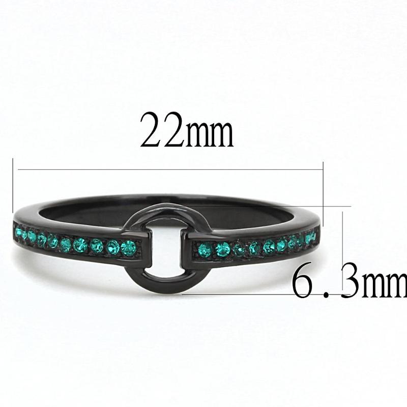 IP Black(Ion Plating) Stainless Steel Ring with Top Grade Crystal in Emerald