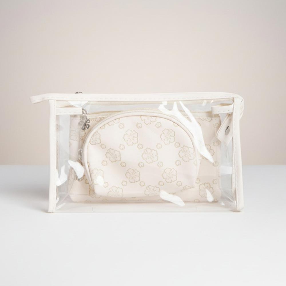 3PCS - Floral Clear Travel Cosmetic Pouch Bag Set