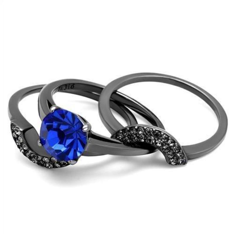 IP Light Black Stainless Steel Ring with Top Grade Crystal in Sapphire
