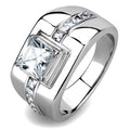 High polished (no plating) Stainless Steel Ring with AAA Grade CZ in Clear
