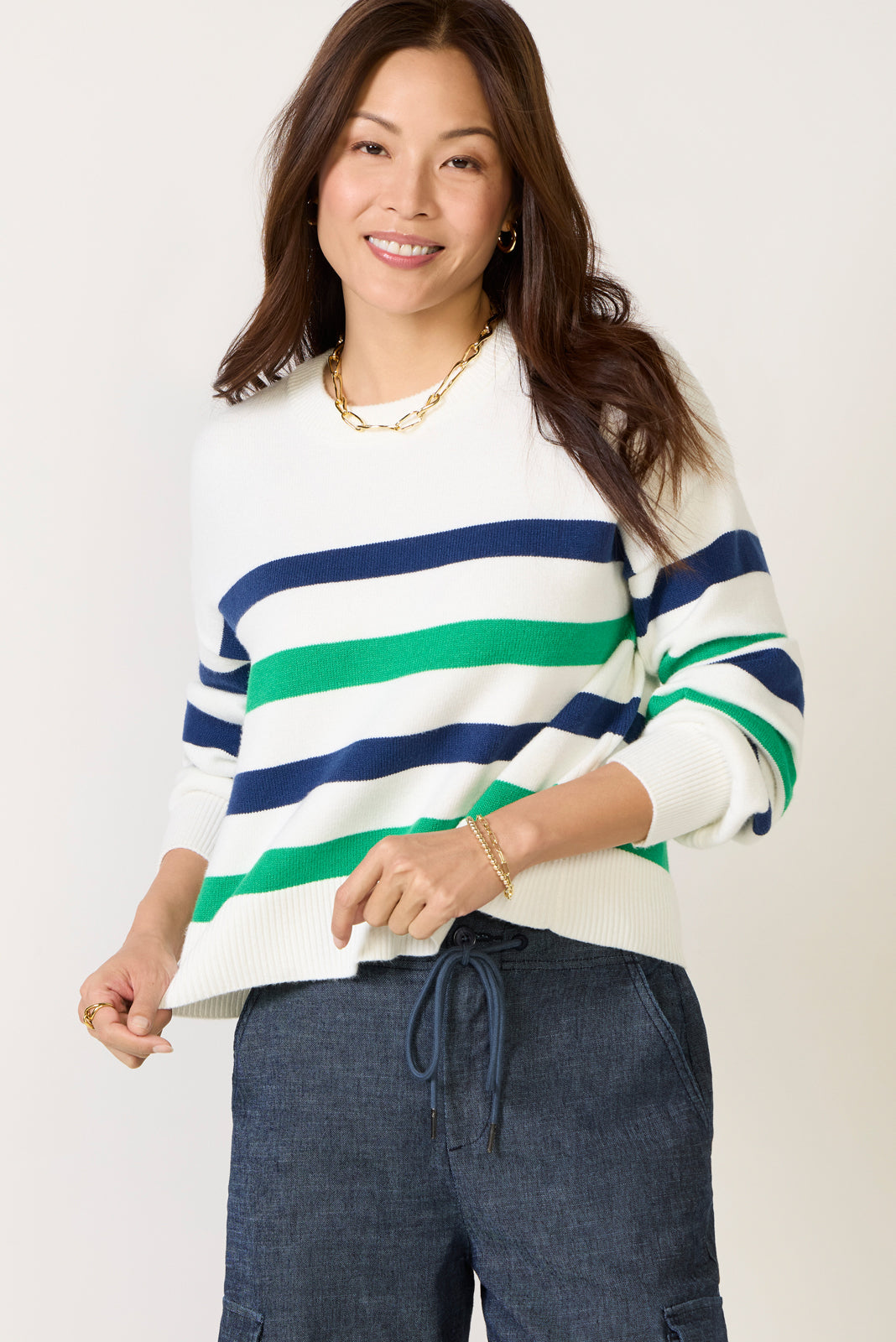Women's Skye Volume Sleeve Striped Sweater Top