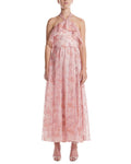 Monique Lhuillier Halter Ruffle Front Silk-Lined Cocktail Dress
