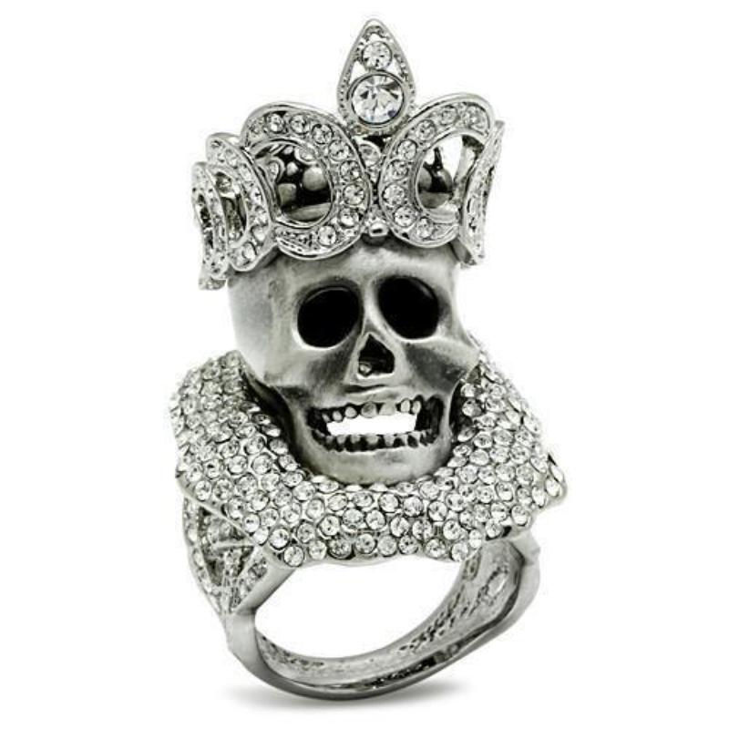 Matte Rhodium & Rhodium White Metal Ring with Top Grade Crystal in Clear